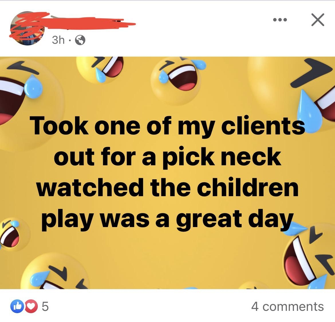 &quot;Took one of my clients out for a pick neck watched the children play was a great day&quot;