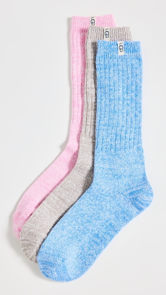 pink, gray, and blue Ugg socks