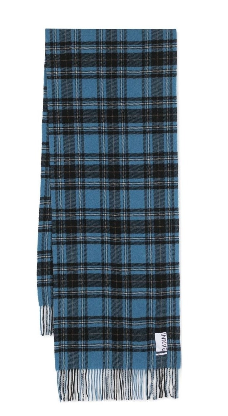 Ganni check-pattern blue and black scarf