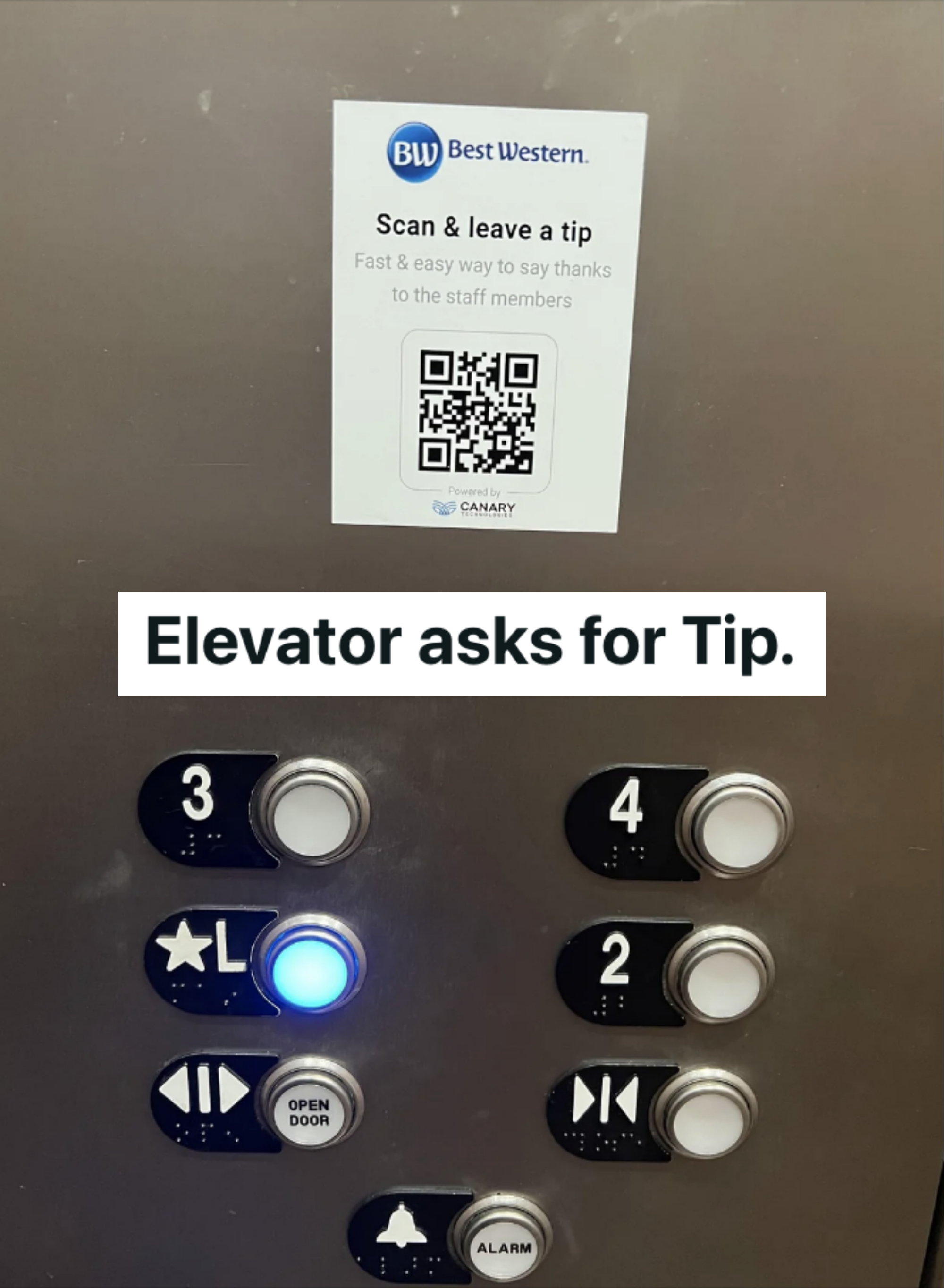 sign in the elevator with a QR code to tip