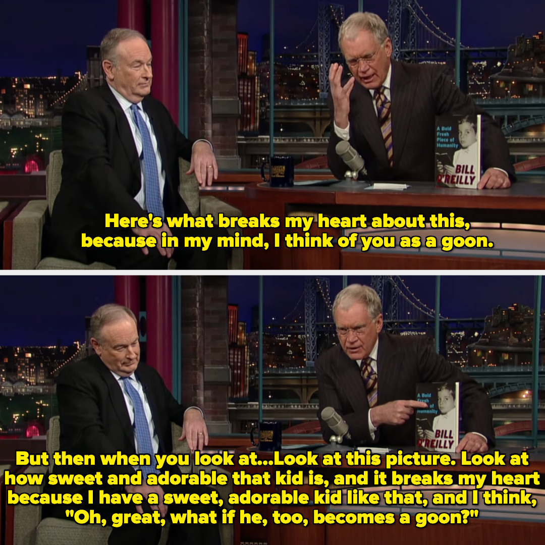 Closeup of Bill O'Reilly and David Letterman