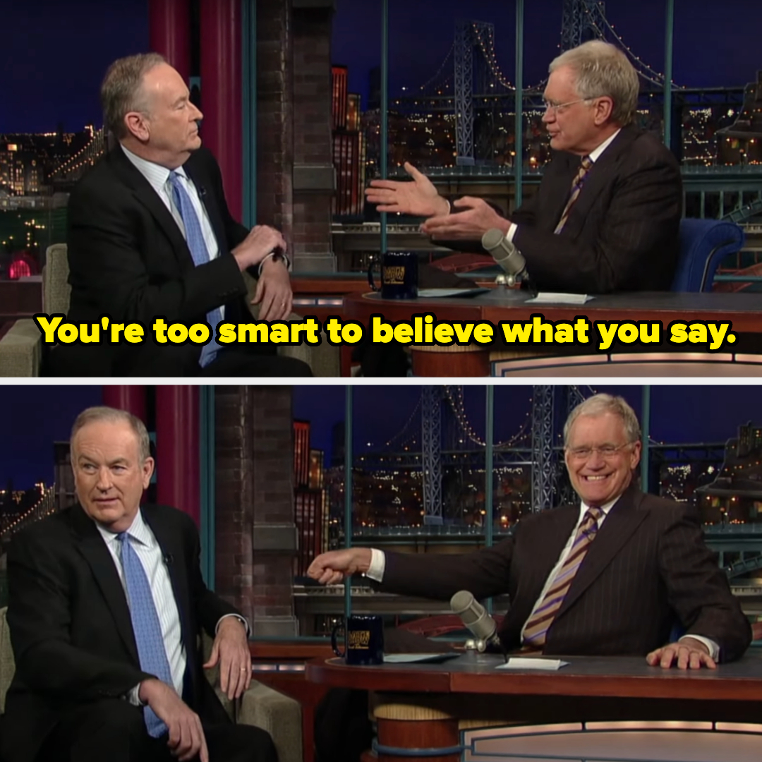 Closeup of Bill O&#x27;Reilly and David Letterman