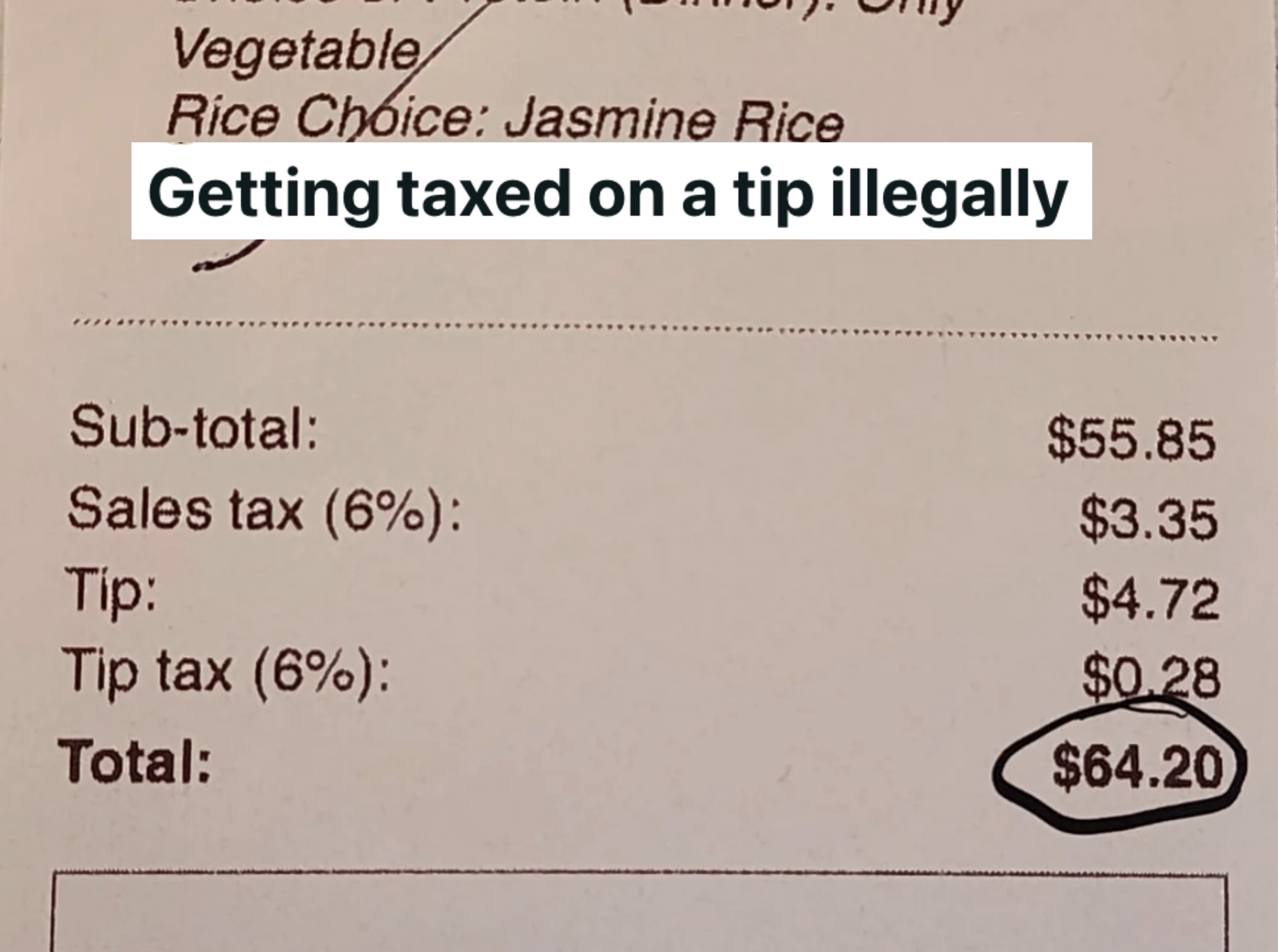 line item has a 6% tip tax