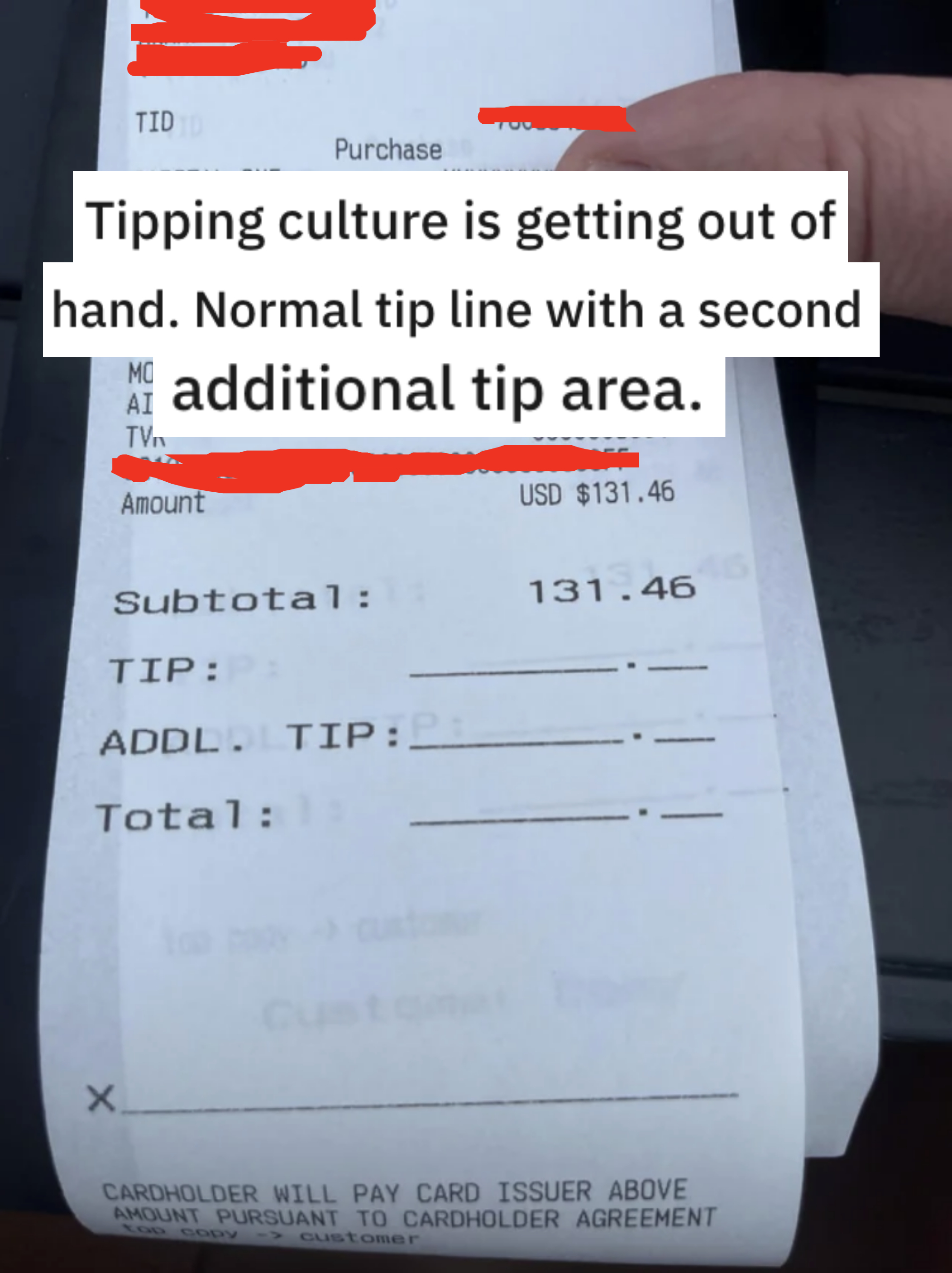 receipt has space for a tip and then additional tip