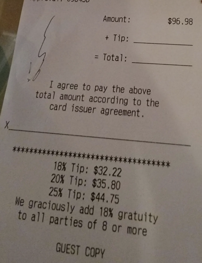 tip totals are wrong on a receipt