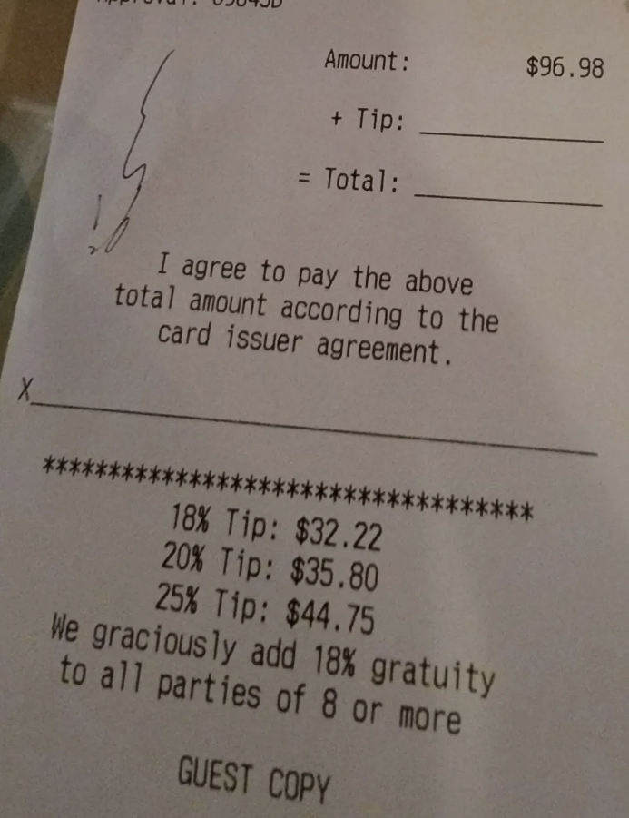 tip totals are wrong on a receipt