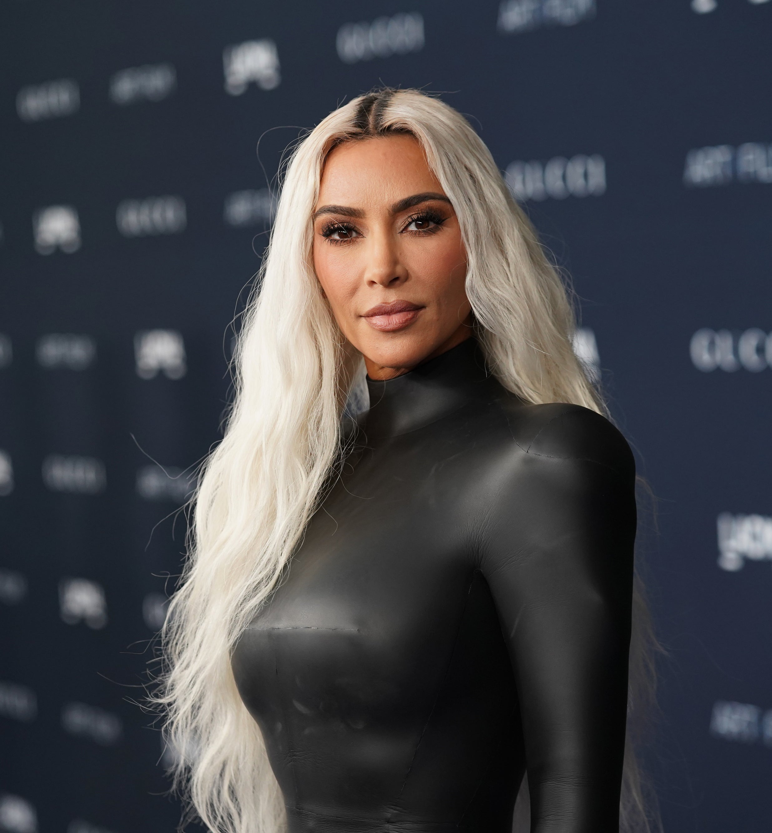 Close-up of Kim at a media event