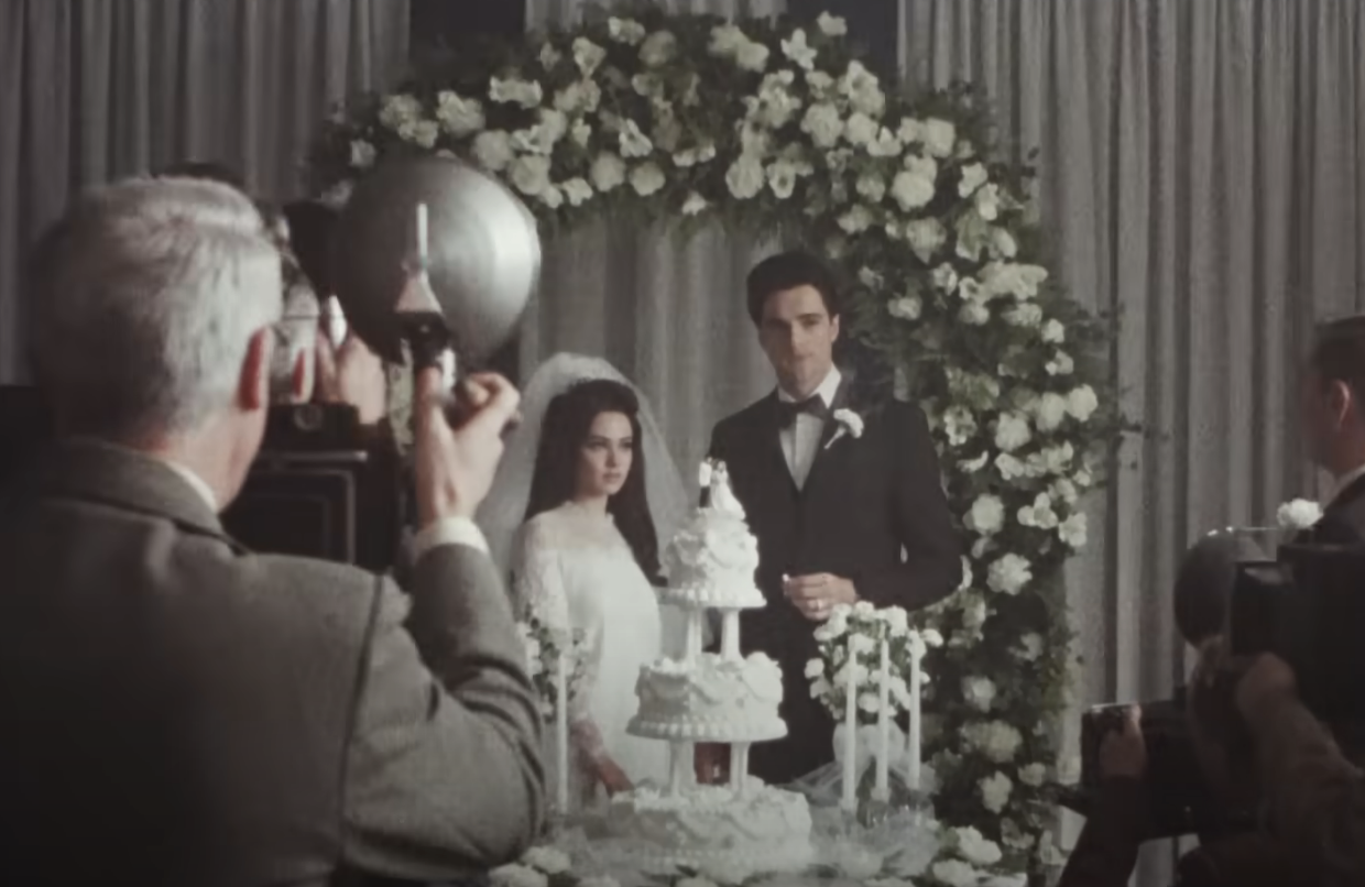 Close-up of Jacob and Cailee as Elvis and Priscilla at their wedding