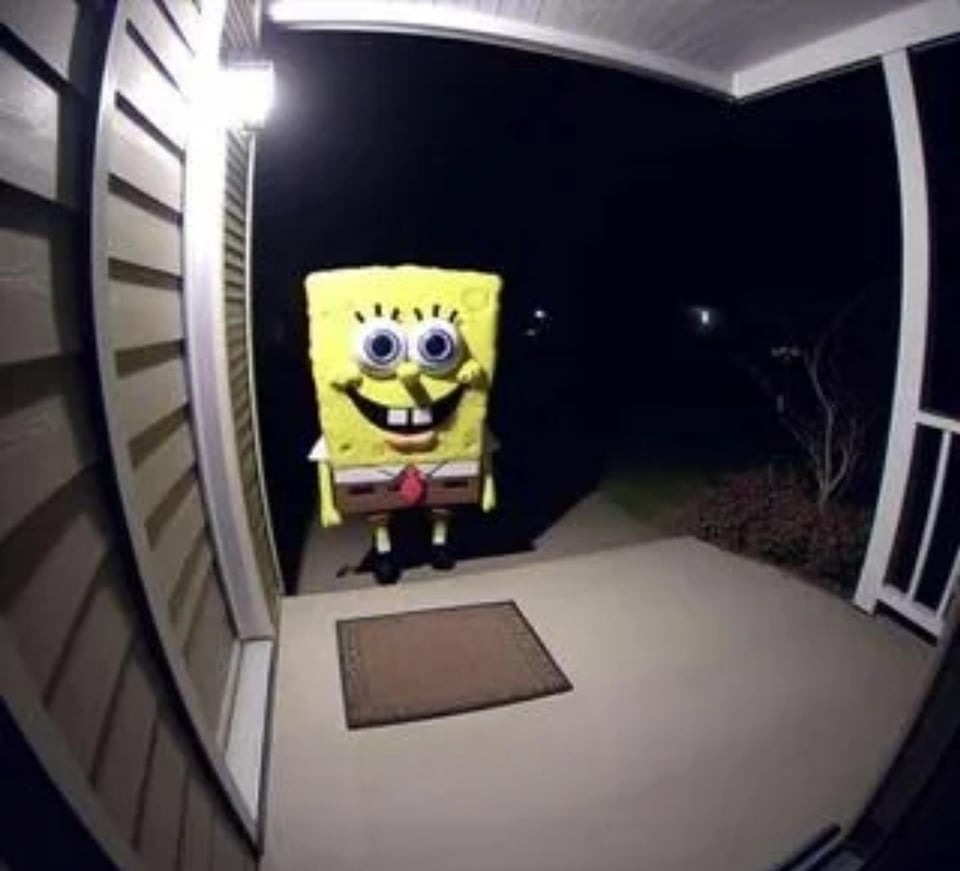 A person dressed like SpongeBob
