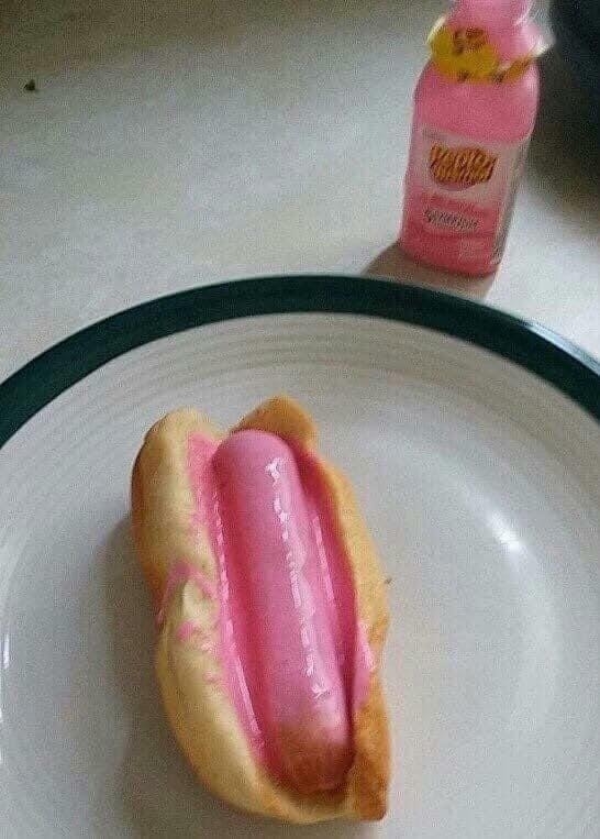 Pepto Bismol on a hot dog