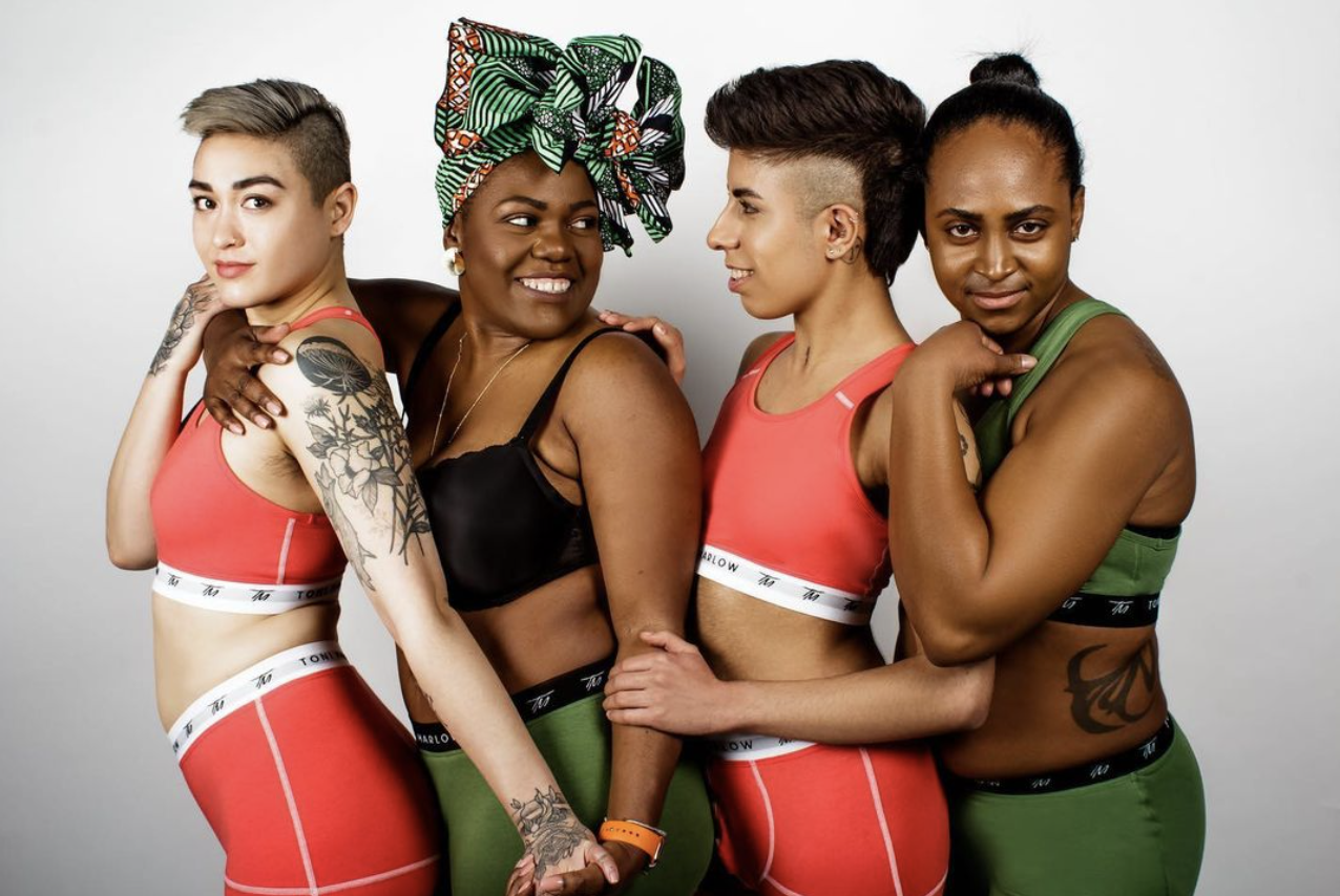 People of different sizes and gender expression pose in underwear and athleticwear.