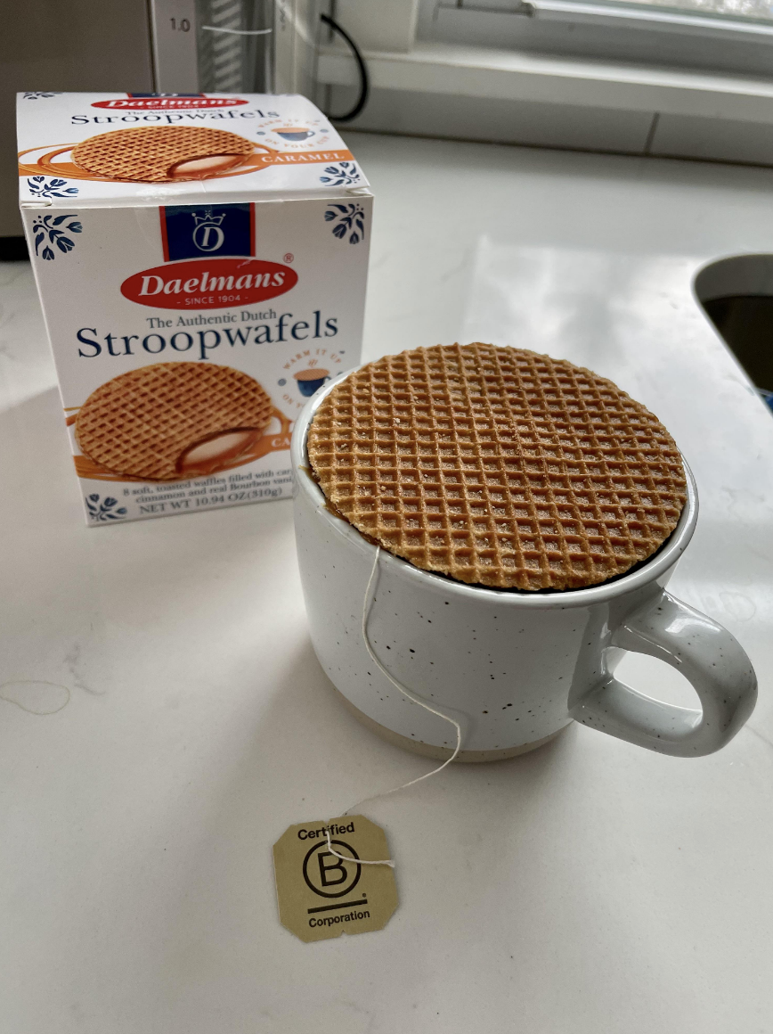 large waffle sitting inside a mug