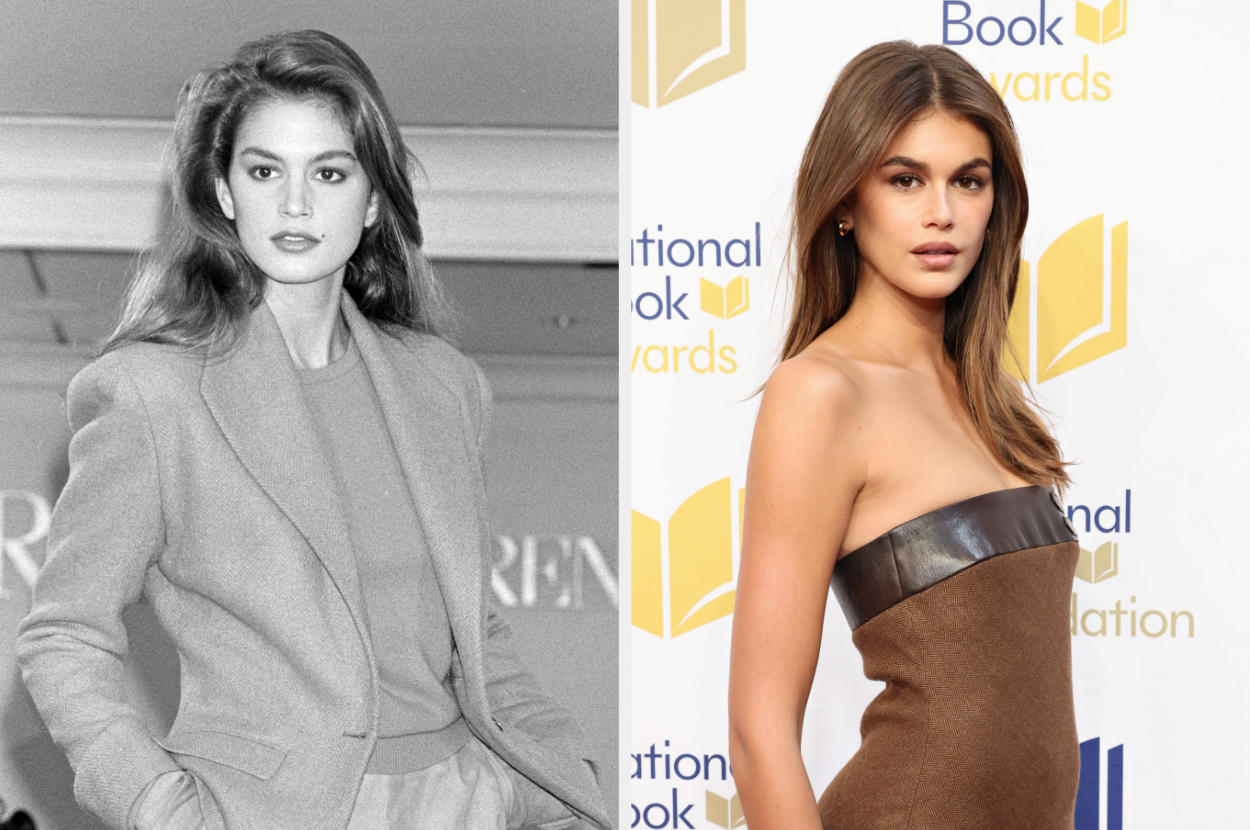 Side-by-side of Cindy Crawford and Kaia Gerber