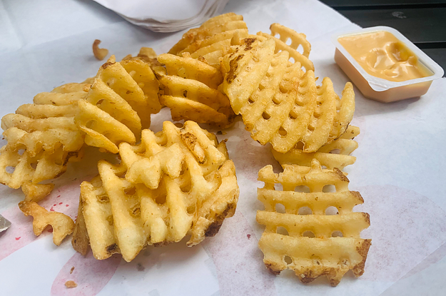 Waffle fries with a dipping sauce
