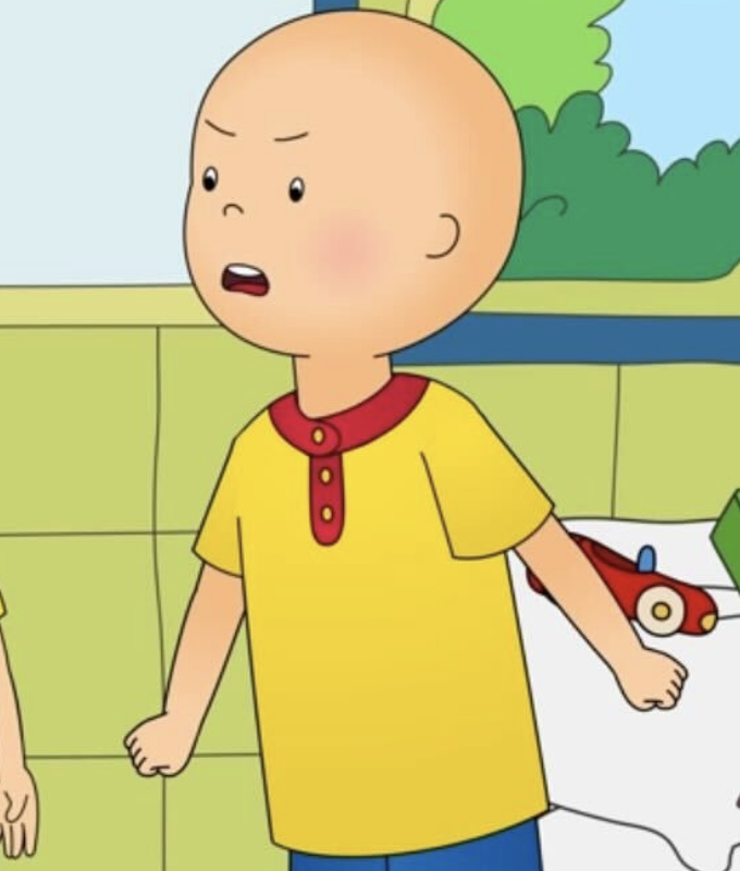Caillou yells and holds fists to his side.