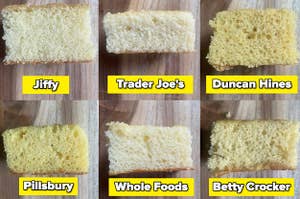 cross-sections of six cakes arranged in a grid format
