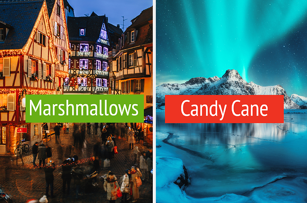 A Christmas market and the northern lights.