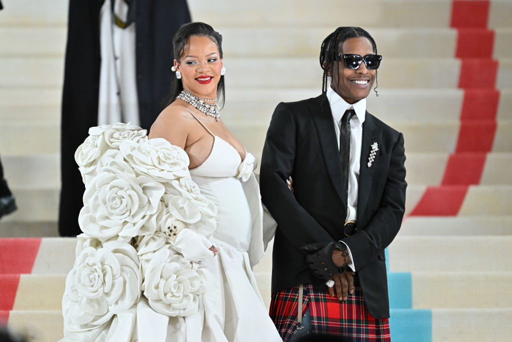 A pregnant Rihanna with A$AP Rocky at the Met Gala