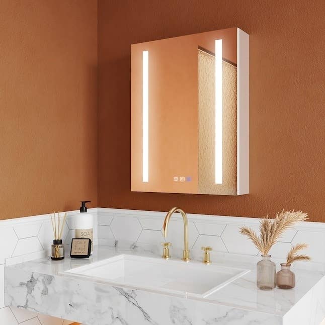 the LED mirror in a bathroom