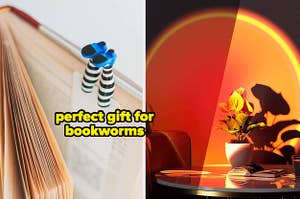 Alice in Wonderland bookmark / projection lamp creating sunset effect on a wall