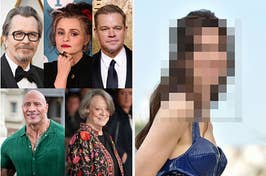 Dwayne Johnson; Gary Oldman; Helena Bonham Carter; Maggie Smith; Matt Damon and a blurred out face.