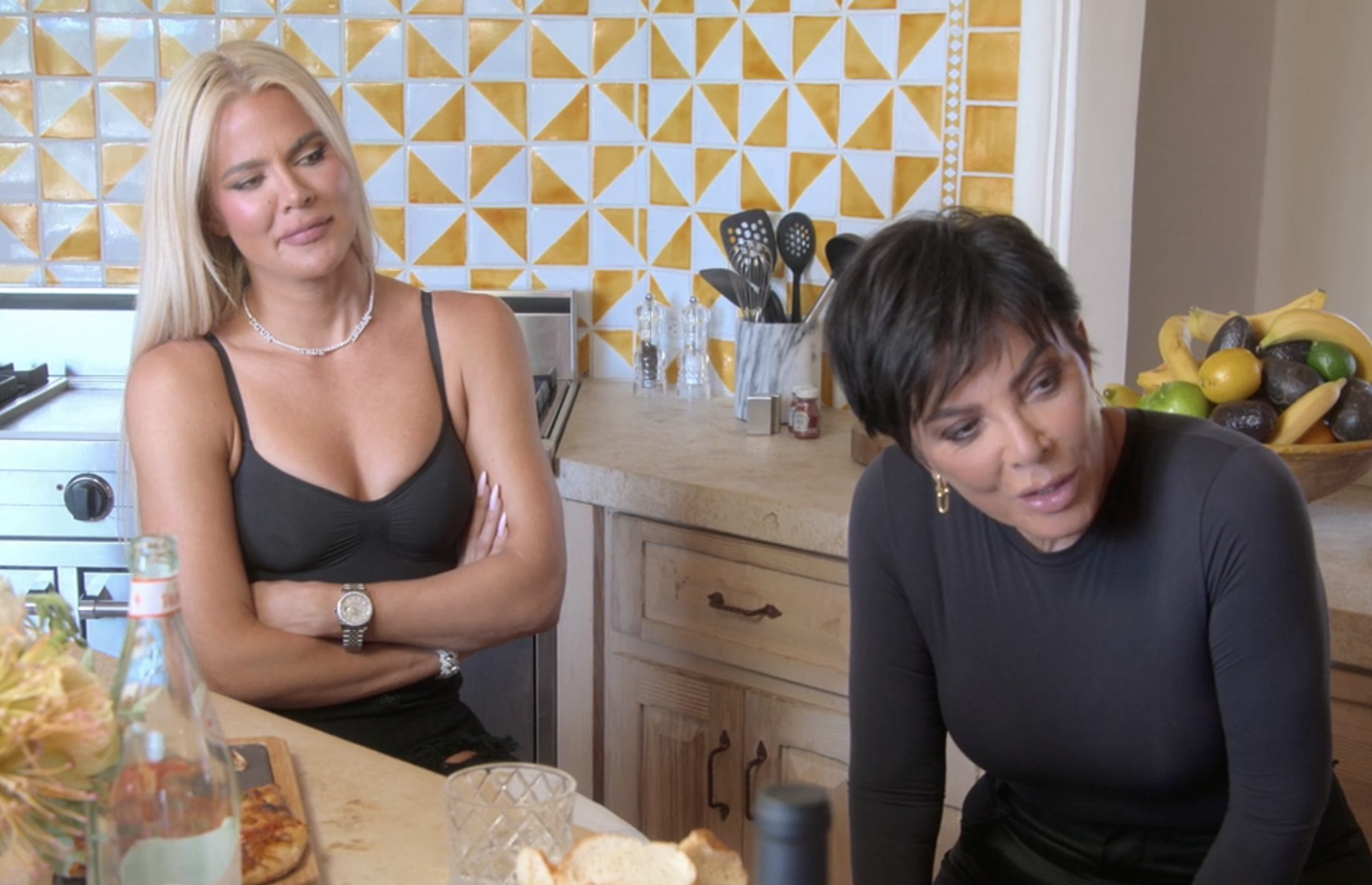 Close-up of Khloé and Kris in the kitchen