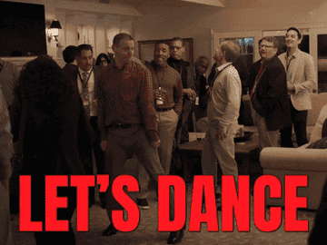 Gif of Tim Robinson dancing awkwardly with flashing text on the gif that says &quot;let&#x27;s dance&quot;