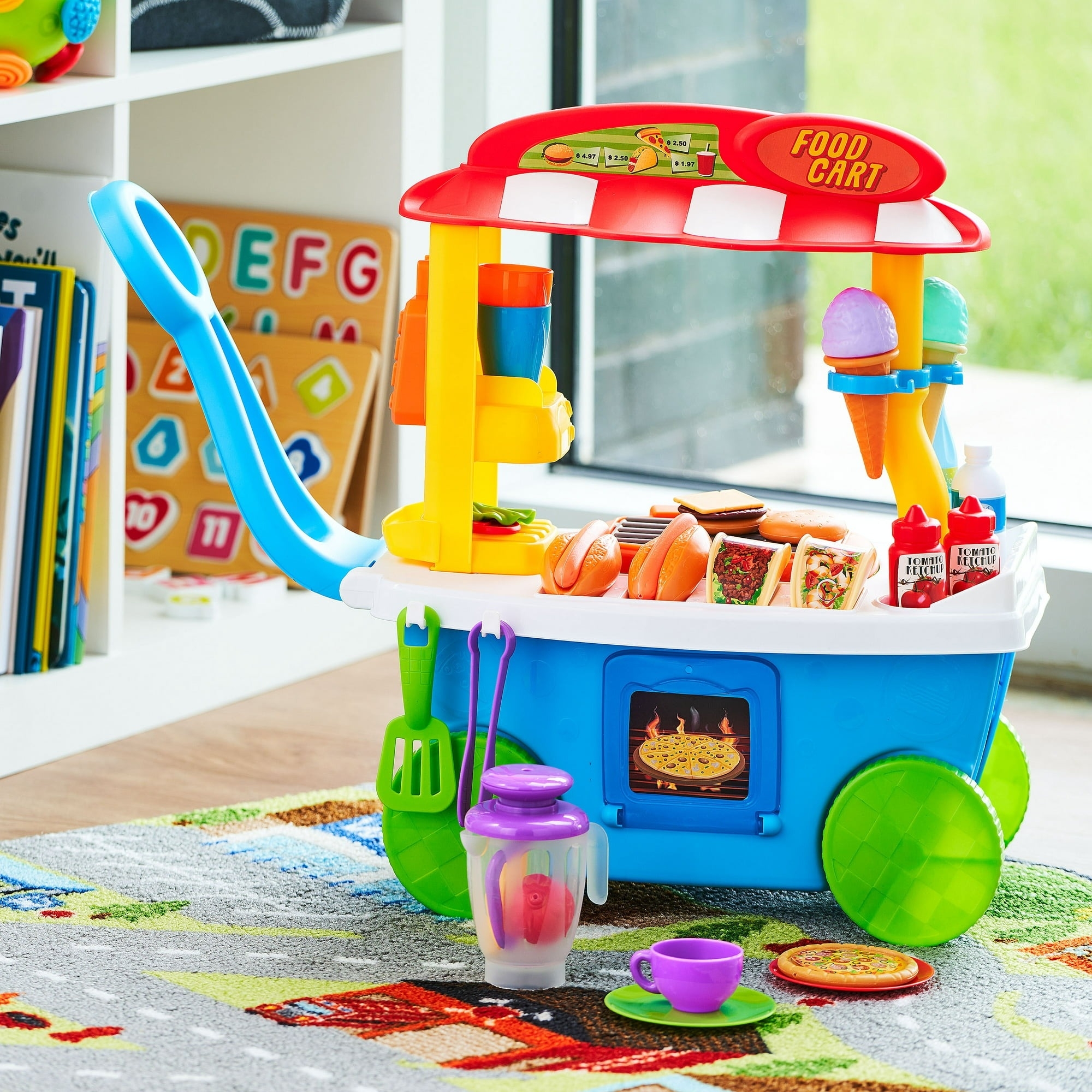 A food cart toy and accessories