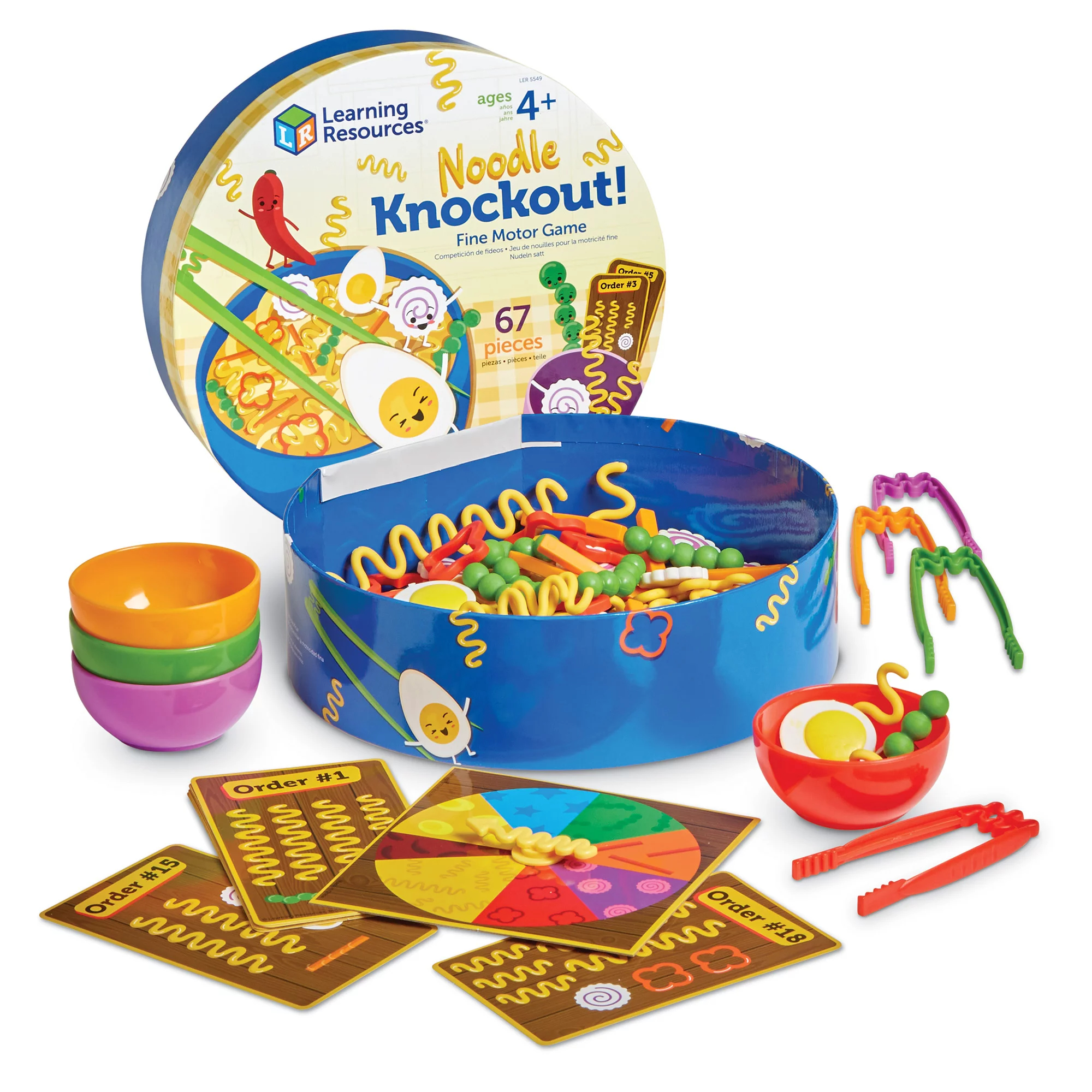 Colorful noodle knockout game with all of its parts and packaging