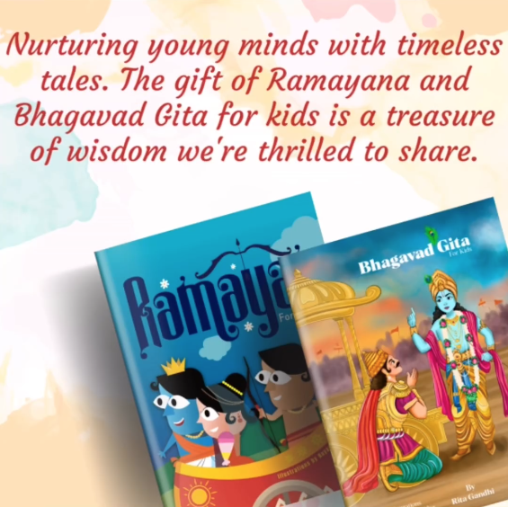 Ramayana for Kids and Bhagavad Gita for Kids books with quote above