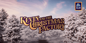 A snowy scene is covered by text which says &quot;Kevin and the Christmas Factory&quot;