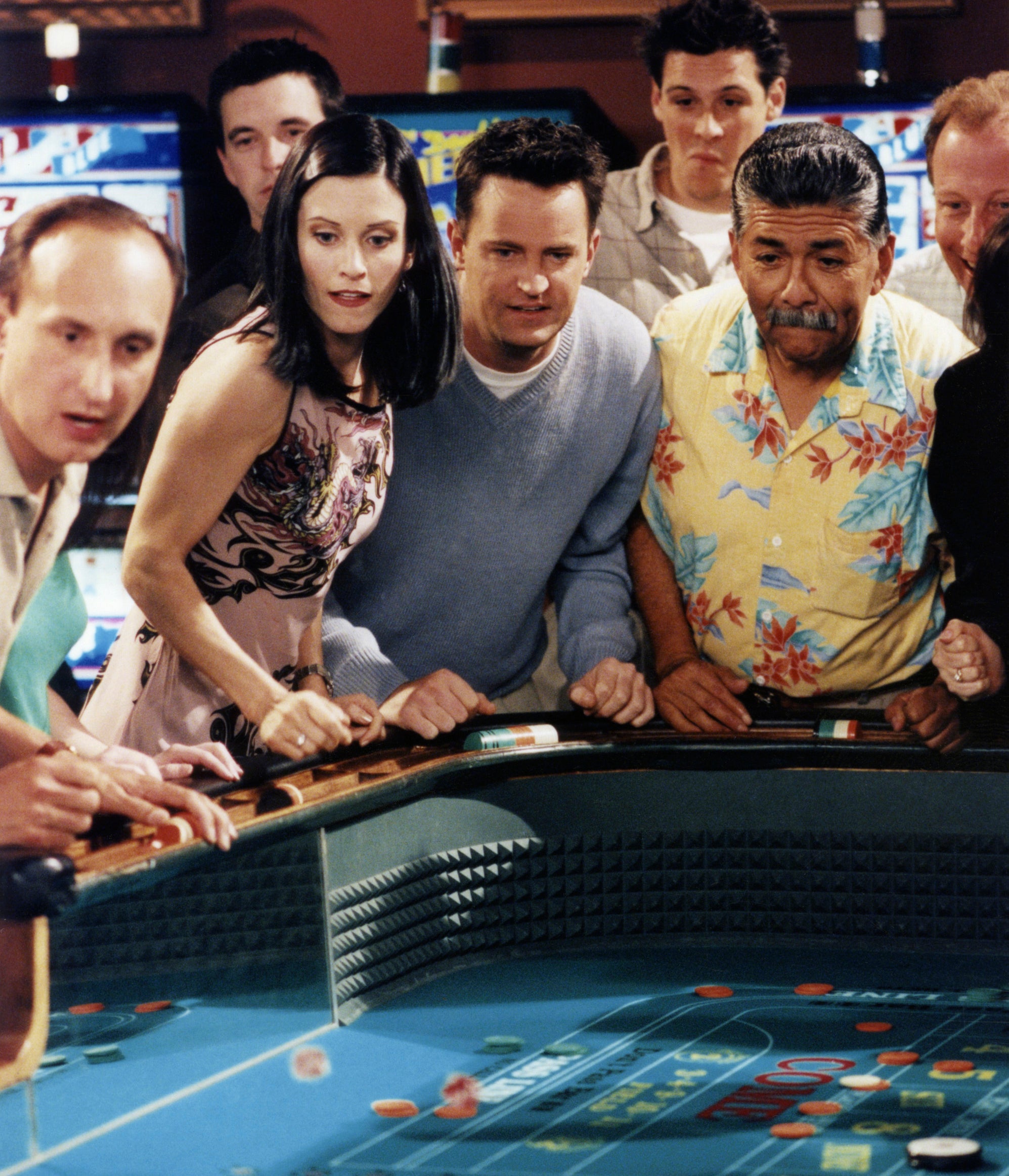 Monica and Chandler at a casino in a scene from "Friends"