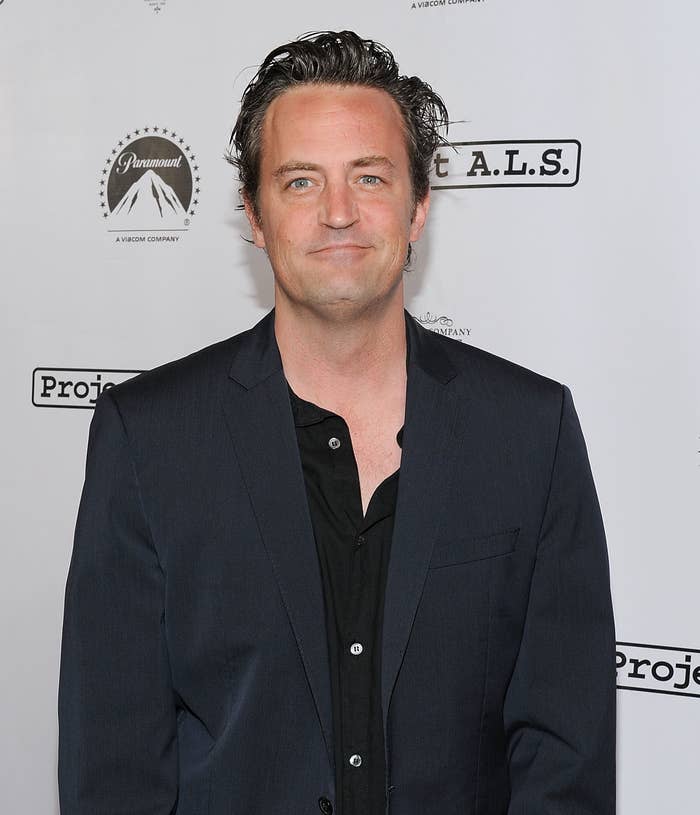 Closeup of Matthew Perry at a media event