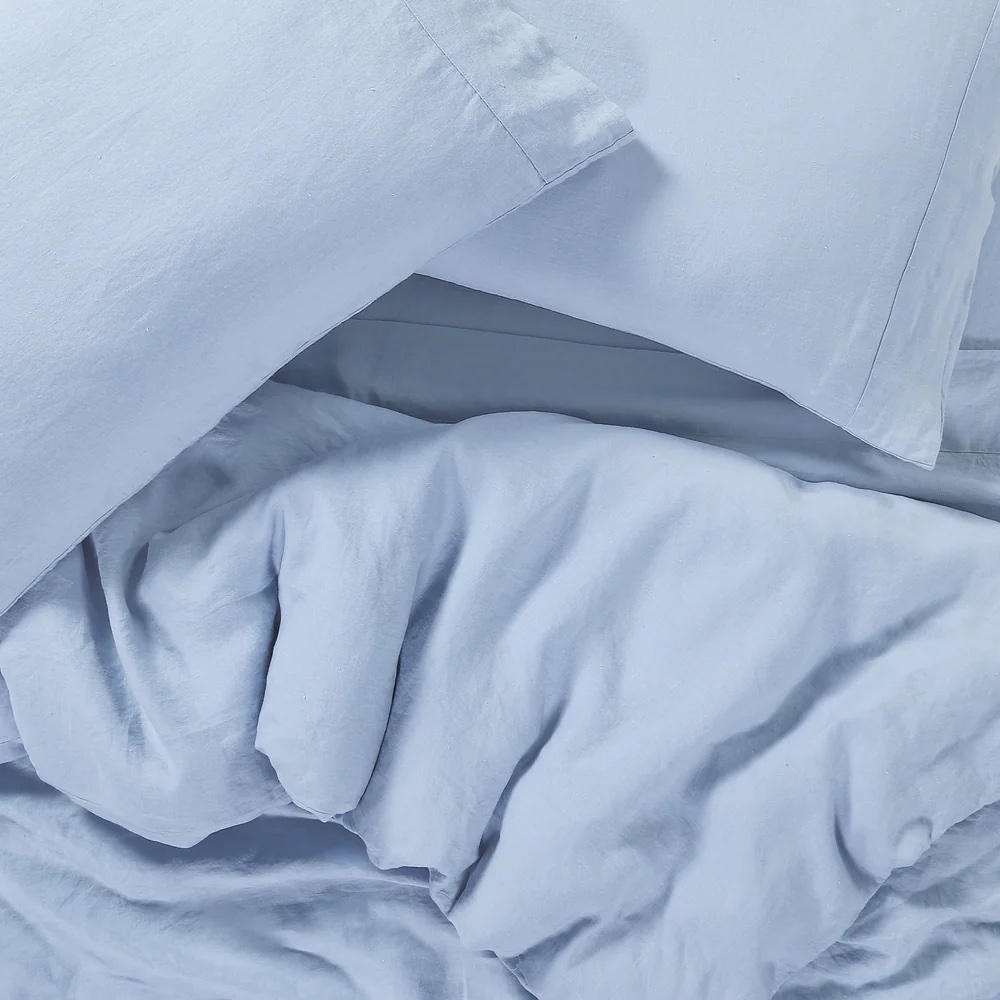 light blue linen bedding bundle