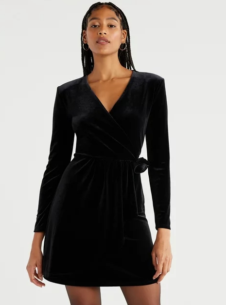 black velvet mini dress on model