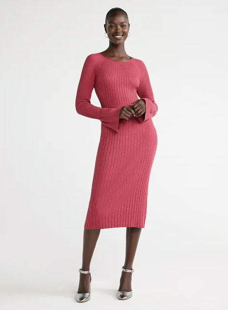pink ribbed dress on model