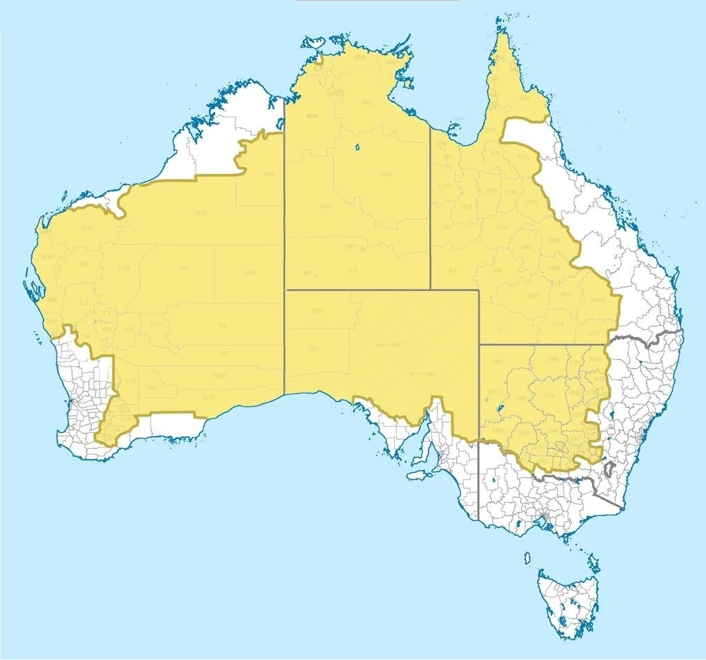 A map of Australia showing a huge, yellowed section representing 2%–5% of the population