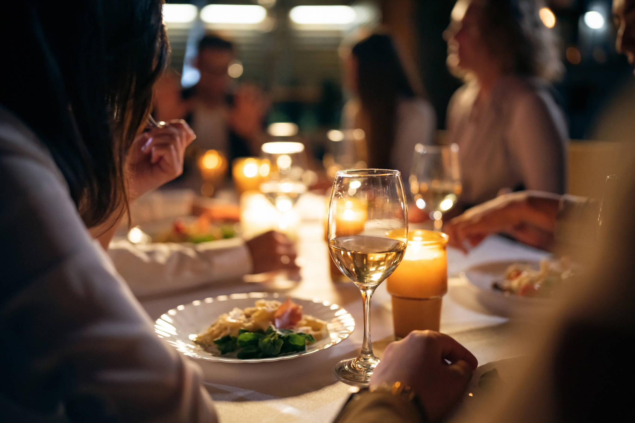 People eating dinner in a restaurant