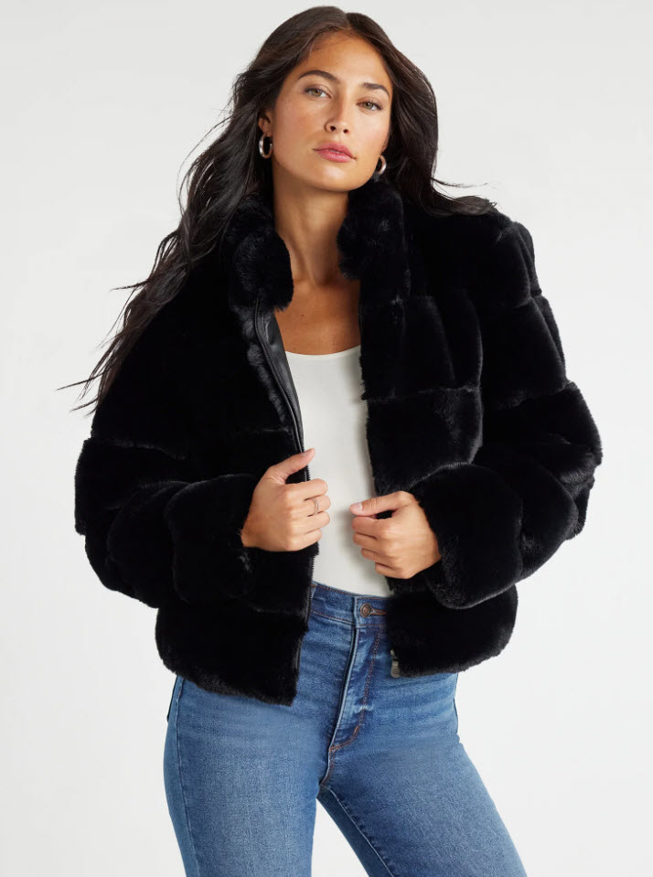 all black furry puffer jacket with zipper