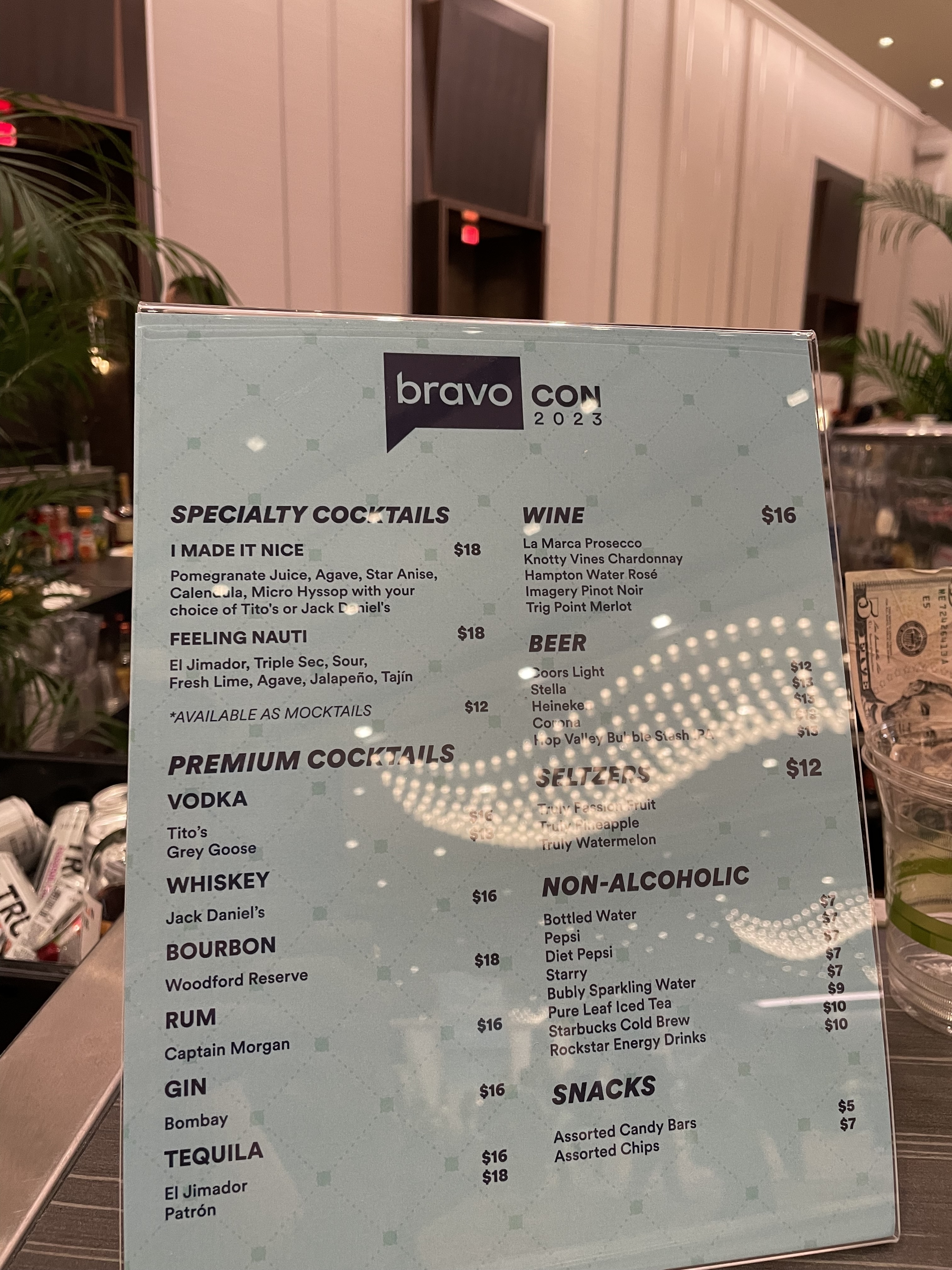 A shot of the alcohol drink menu