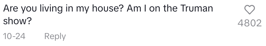 TikTok comment saying are you living in my house? Am I on the Truman Show