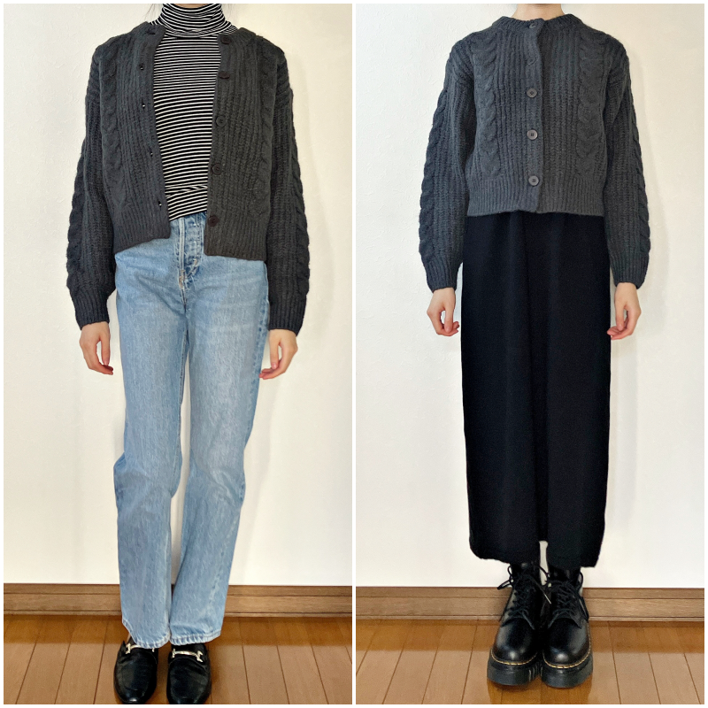 GU(ジーユー)のおすすめカーディガン「パフィータッチケーブルショートカーディガン(長袖)」