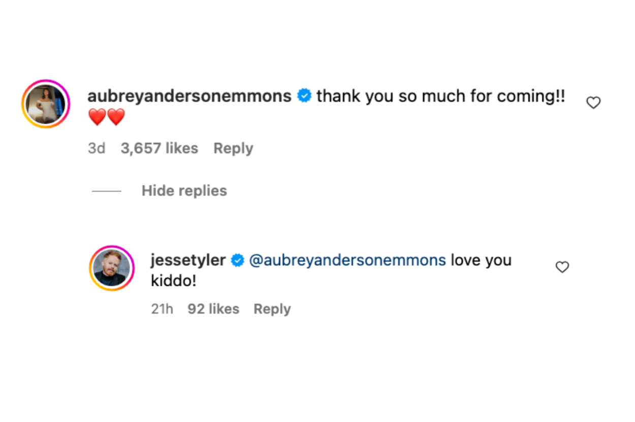 Aubrey commenting thank you so much for coming on instagram with Jesse responding love you kiddo