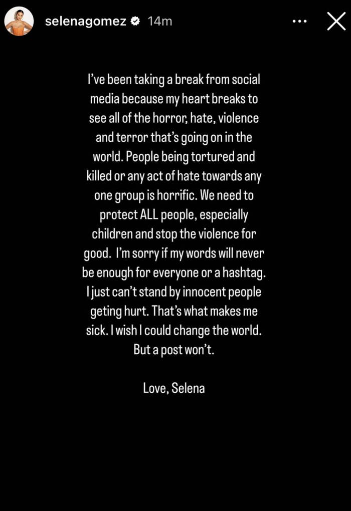 screenshot of Selena&#x27;s Instagram story
