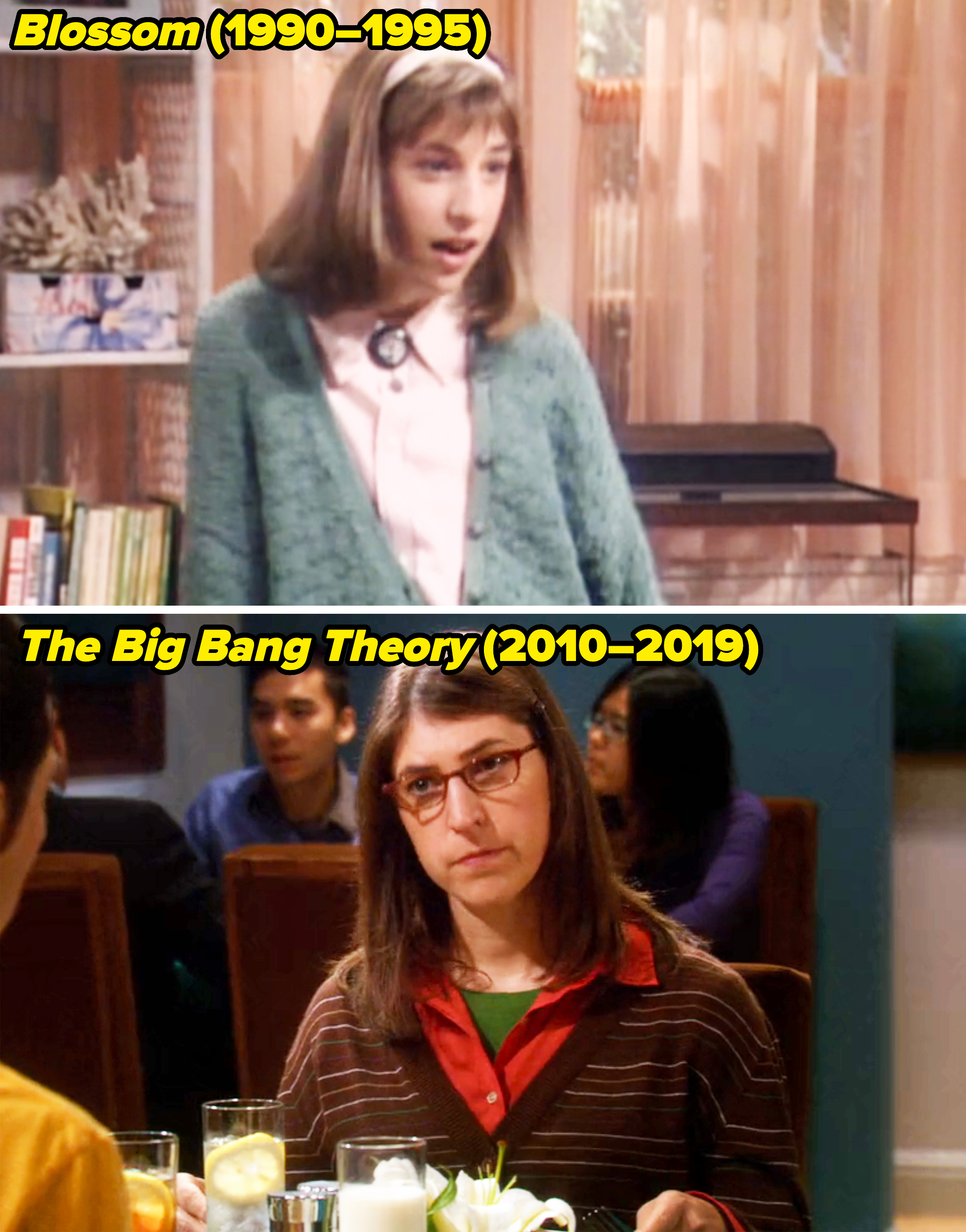 closeup of her as a kid and then later in the big bang theory