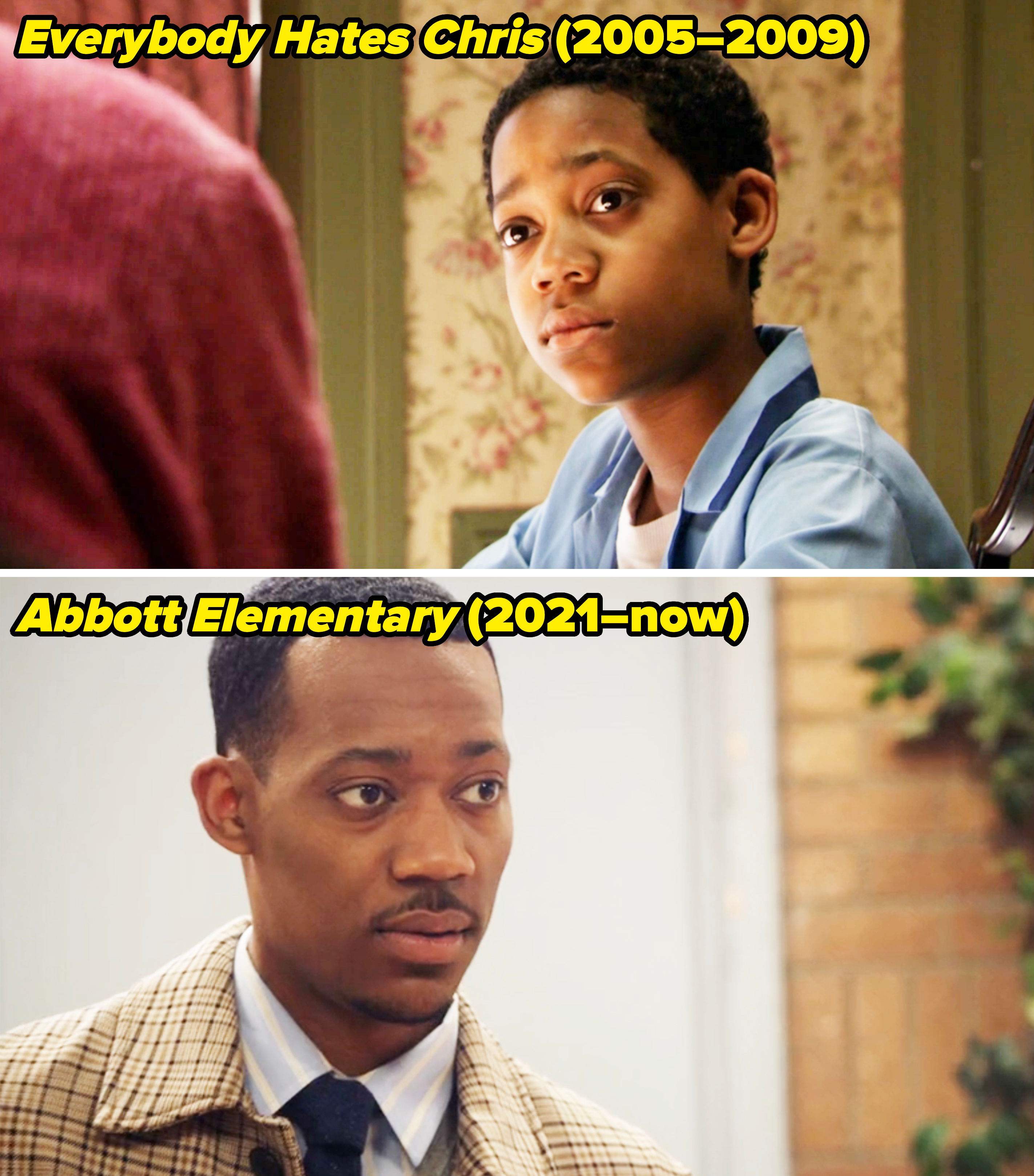 him as a teen on his show and then a closeup of him on abbott elementary
