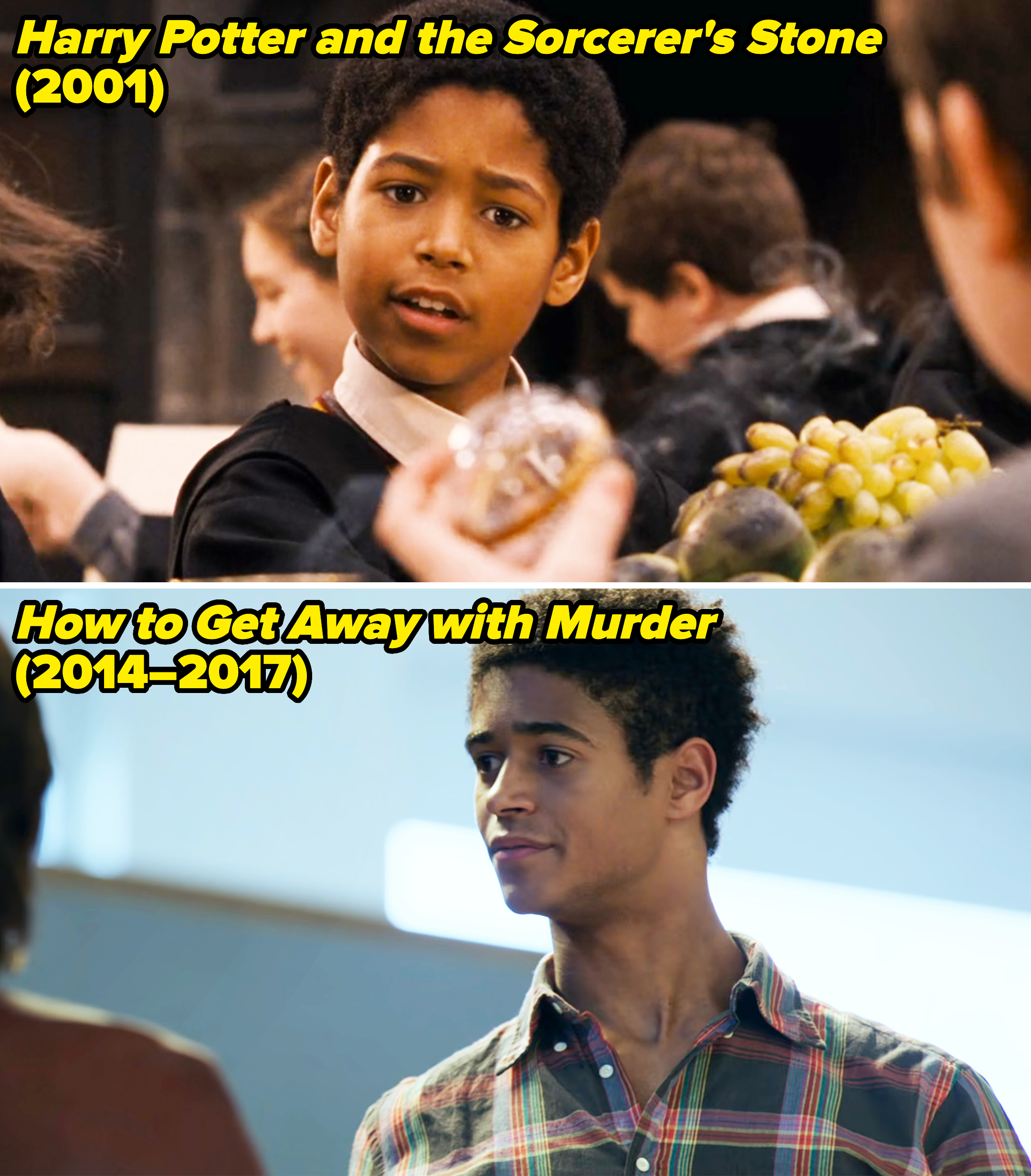 him acting as a child and then a closeup of him in how to get away with murder