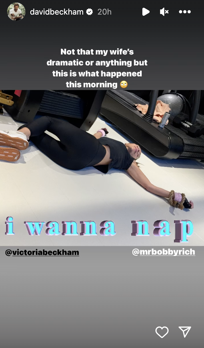 Victoria laying on the floor in her workout clothes