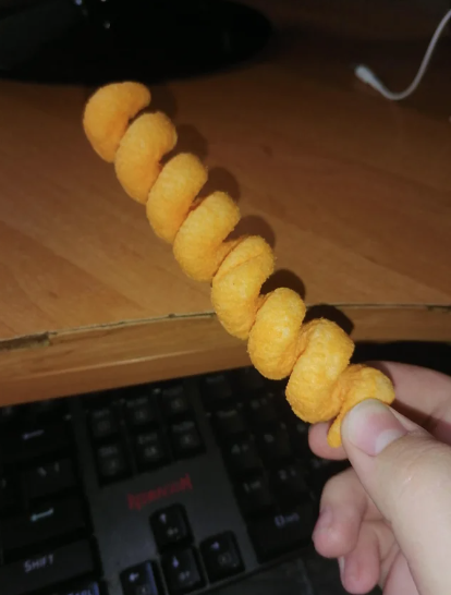 a long, swirly Cheeto
