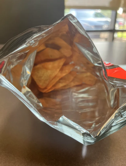 mostly empty chip bag